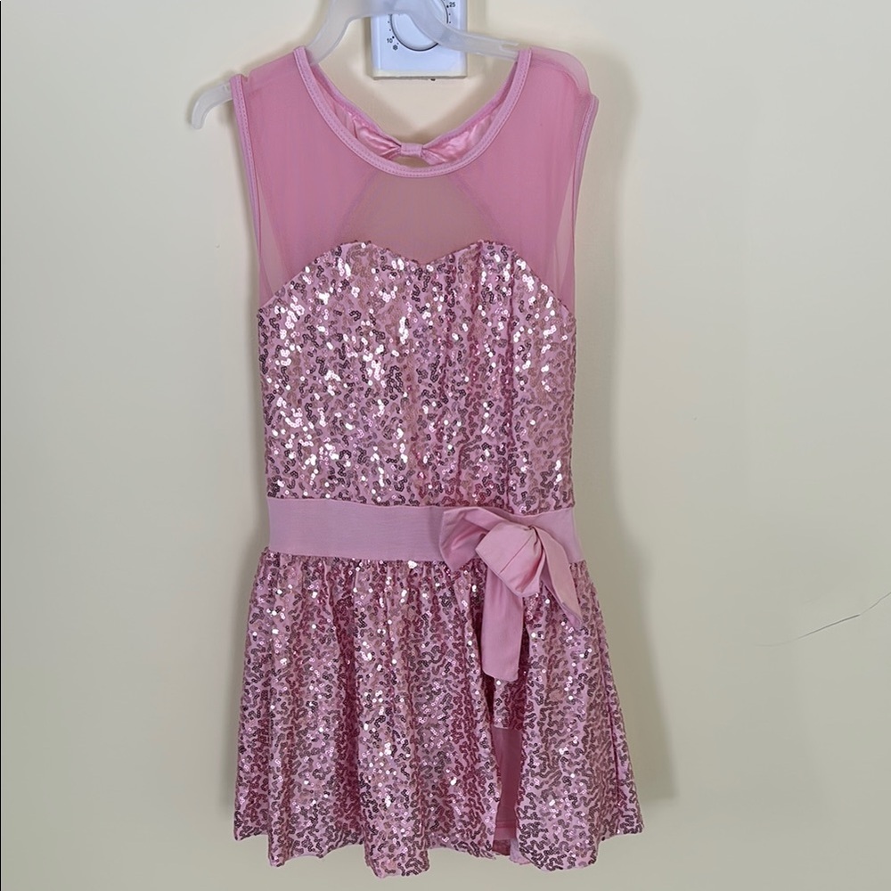 NWT Pink Sequin Dress with Bow Dance Costume size 12 and 14